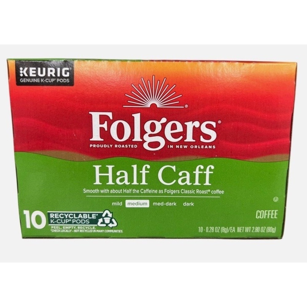 Folgers Half Caff Medium Roast Coffee Keurig K Cups 10 ct 2.80oz NIB BB 11/2026
